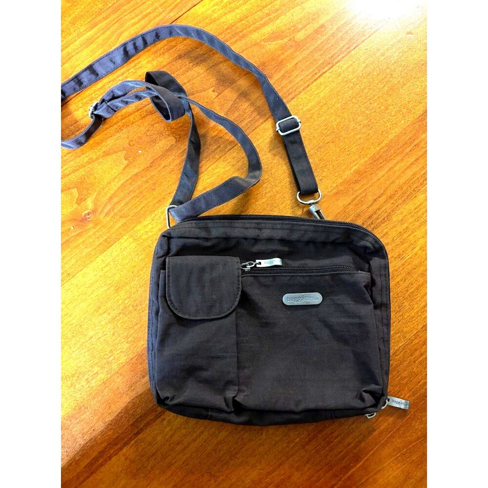 BAGGALLINI PURSE dark brown crossbody waist bag travel pockets utility nylon - Picture 2 of 6